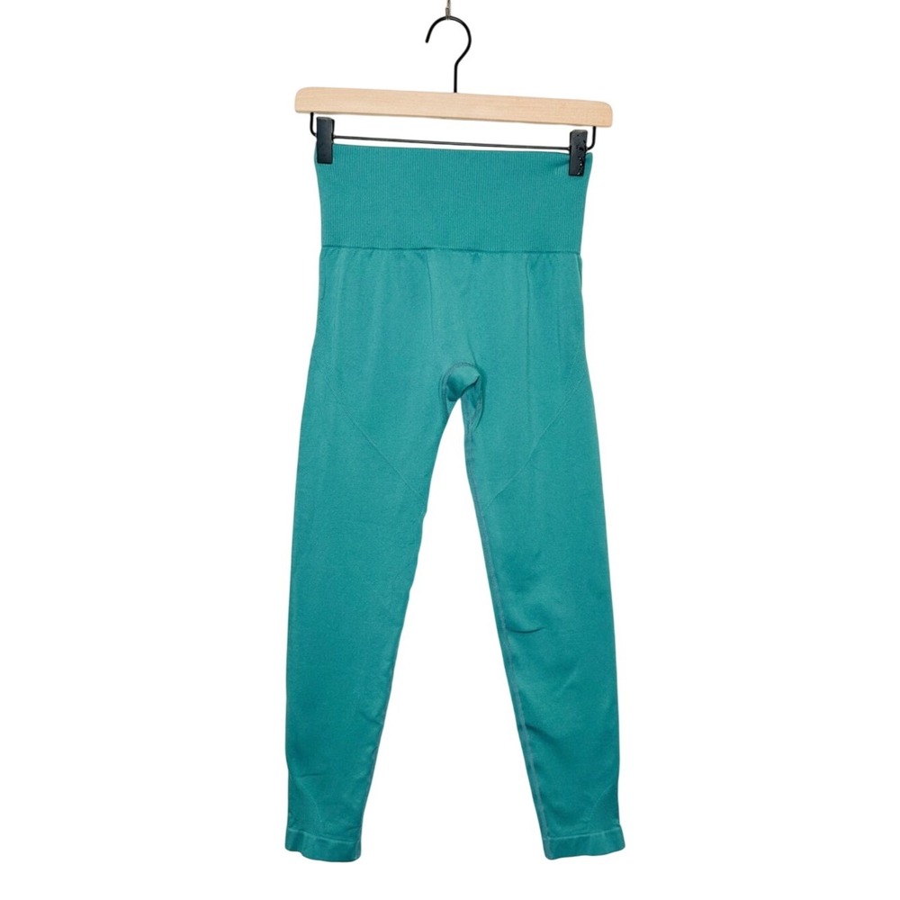 Phat Buddha Women's Teal Green Ankle Crop Athletic Workout Leggings Yoga Pilates